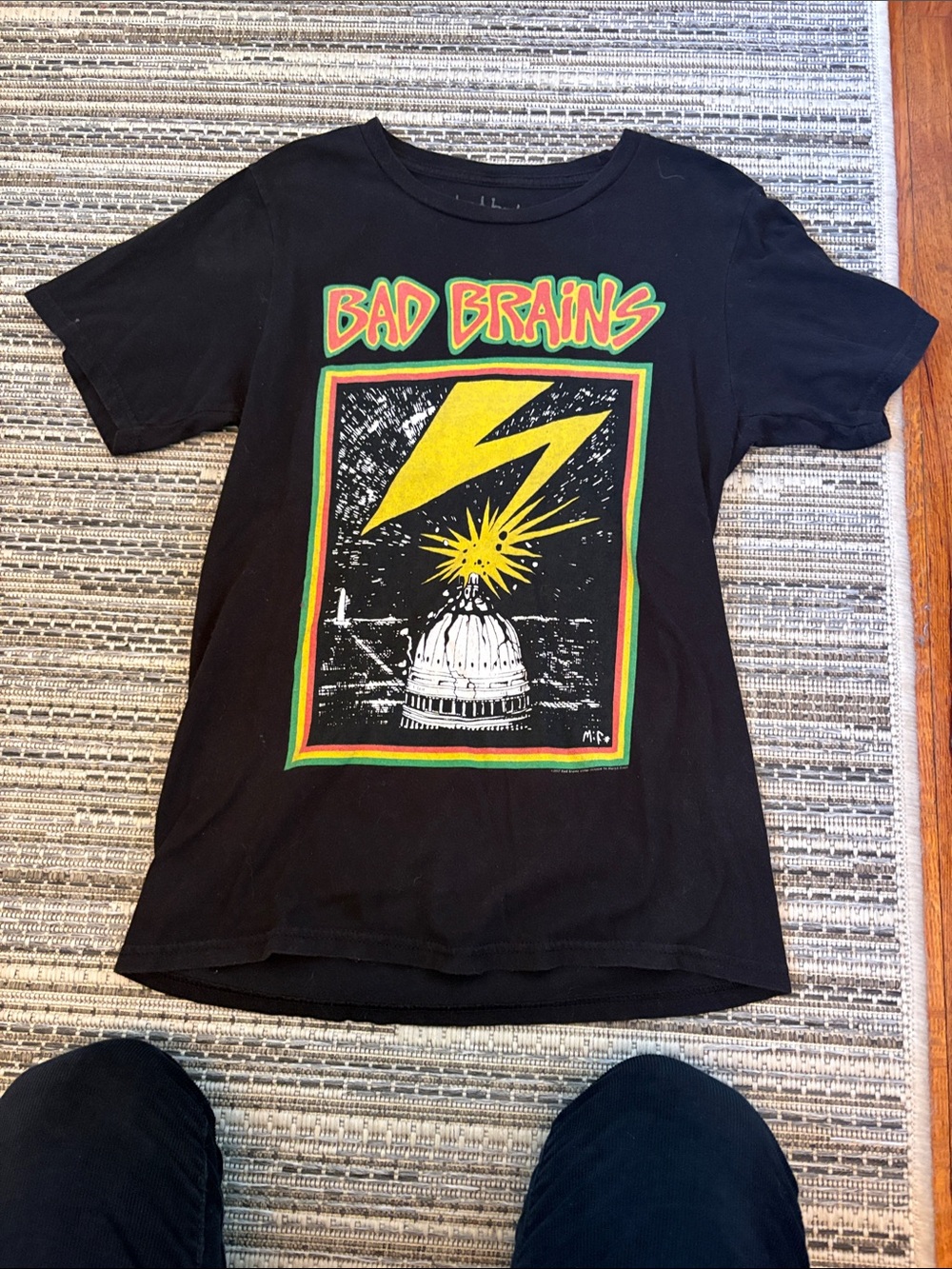 Women's Black Graphic Tee with Yellow Lightning